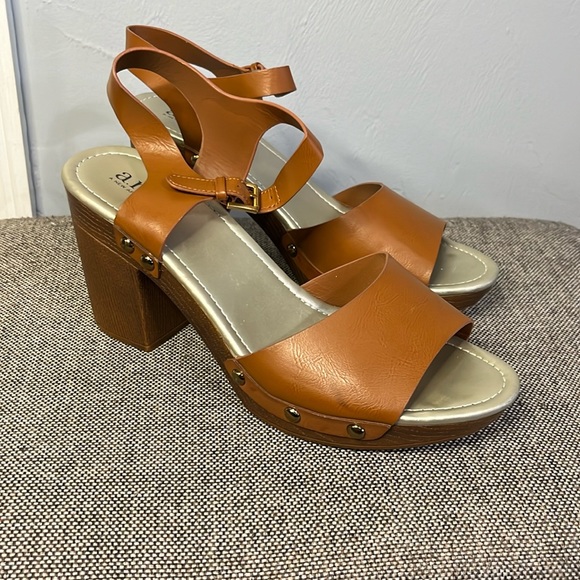 a.n.a.dark tan strappy sandals with gold toned studs, size 10. - Picture 2 of 12